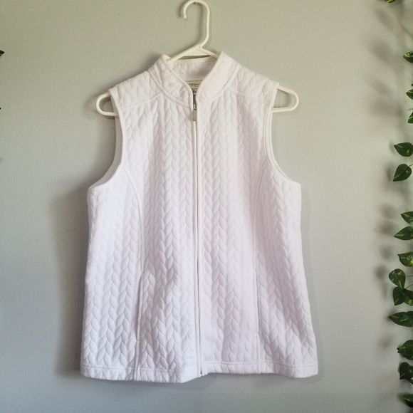Liz Claiborne Weekend Womens Med White Quilted Jacquard Full Zip Vest w/… - Picture 2 of 12